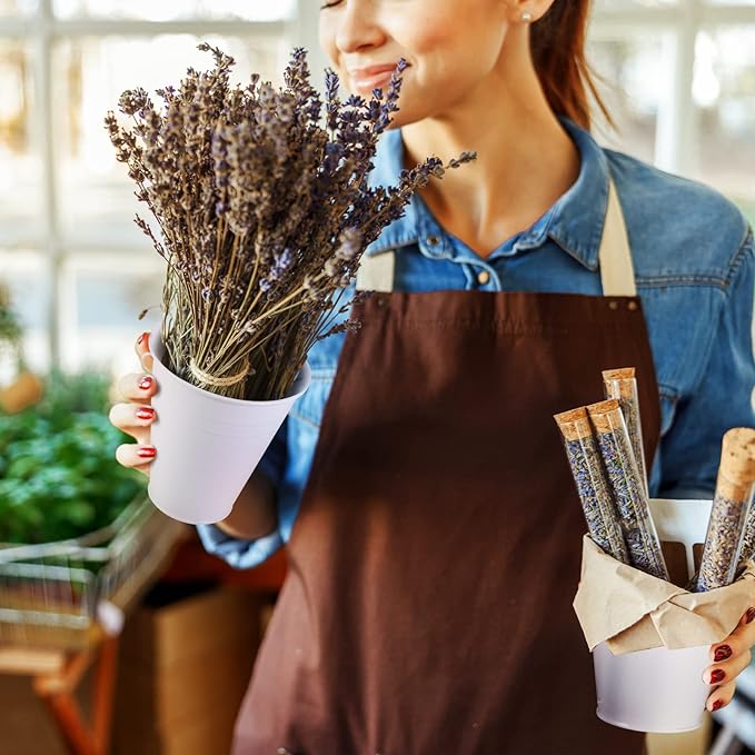 Sadnyy 6 Pack Galvanized Bucket, 5" Metal Bucket with Handles, Metal Buckets and Pails, Kids Party Supplies, Toy Container Table Centerpiece Decoration(White)