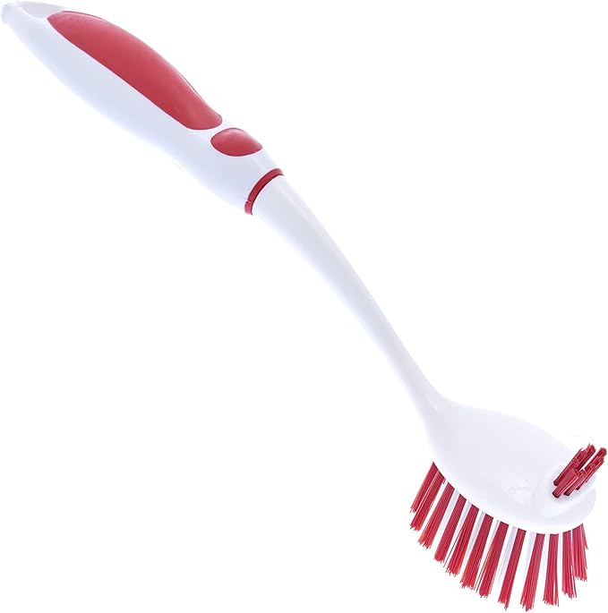 Dish Brush with Handle Vegetable Brush Double Sided Cleaning Brush Scrubber Non Scratch Scrub Brushes Kitchen Brush for Cooking, Foods- Fruits/Potatoes/Veggies, Sinks, Bath-Red, Superio