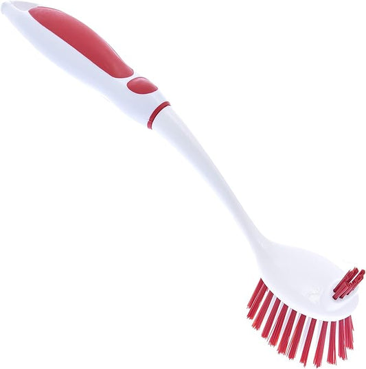Dish Brush with Handle Vegetable Brush Double Sided Cleaning Brush Scrubber Non Scratch Scrub Brushes Kitchen Brush for Cooking, Foods- Fruits/Potatoes/Veggies, Sinks, Bath-Red, Superio