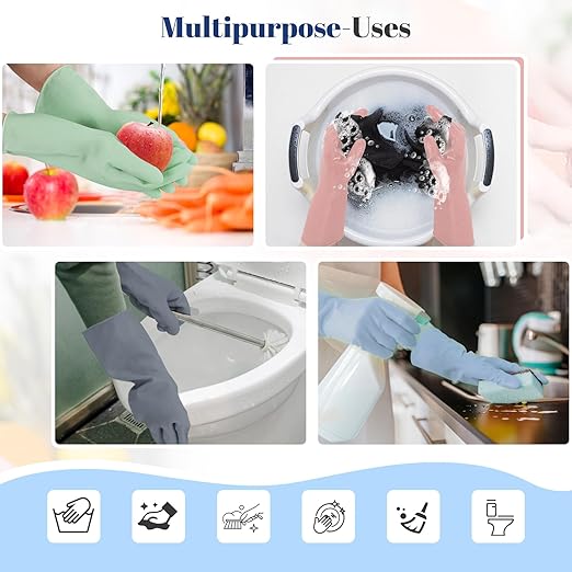 Rubber Kitchen Dishwashing Gloves - 3 Pairs Reusable Household Cleaning Gloves, Flexible and Durable & Non-slip Cleaning Gloves, Great for Kitchen, Bathroom, Laundry (Medium, Pink+Blue+Grey)