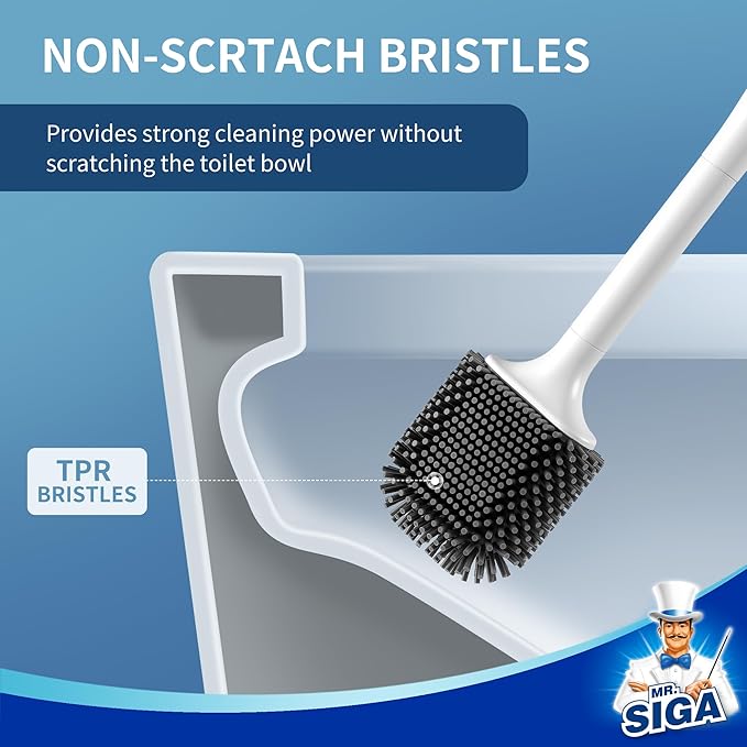 MR.SIGA Toilet Brush and Holder, Wall Mounted Toilet Brush for Bathroom Cleaning, Compact Toilet Brush with Holder Set, White, 1 Pack
