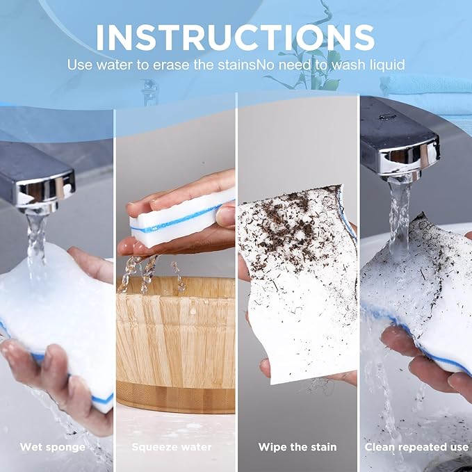 60 Pack Magic Extra Durable Sponge Eraser 3 Layer Density Cleaning Pads in Bulk Thick More Lasting Sponge Eraser for Bathroom Kitchen Floor Bathtub Toilet Cleaner(Blue and White)