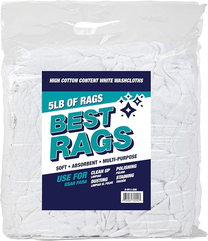 Arkwright W11 Terry Cloth Towels for Cleaning - Soft Cotton Blend Washable Multi-Purpose Bar Mop, Absorbent & Quick Dry, Bag of Rags for Kitchen, Auto Shop, and Garage, 5 lb, White