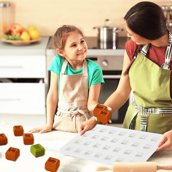 Small Square Chocolate Silicone Molds, 28-Cavity Mini Square Mousse Mold for Baking Square Cube Candy Desserts, 11.6" x 6.9" x 0.98"