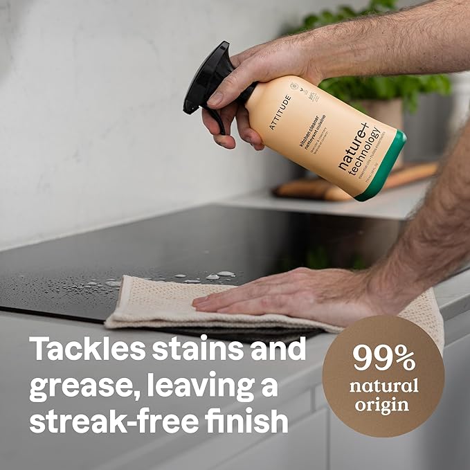 ATTITUDE Kitchen Cleaner Spray, Natural Origin Ingredients, EWG Verified, Cleans and Degreases, Streak-Less, Lavender & Rosemary, 26 Fl Oz (Pack of 3)