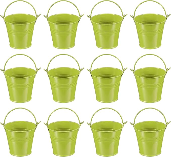 PATIKIL 2.7"x2.4" Small Metal Buckets with Handle, 12 Pcs Mini Bucket Easter Buckets, Green