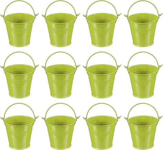 PATIKIL 2.7"x2.4" Small Metal Buckets with Handle, 12 Pcs Mini Bucket Easter Buckets, Green