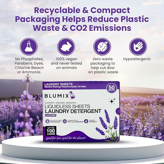 Laundry Detergent Sheets – 100 Loads | Lavender Scent | Eco-Friendly, Plastic-Free, Plant-Based Detergent for Sensitive Skin | Travel Friendly, Works in Cold Water & HE Machines
