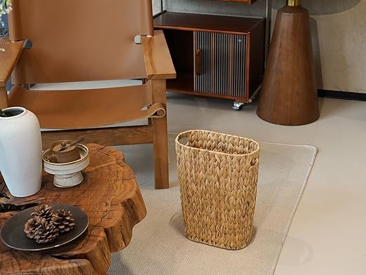 Wicker Trash Can,Bathroom Trash Can,Water Hyacinth Wicker Waste Basket for Bathroom,Handwoven Narrow Small Waste Basket for Bedroom,Office,5 Gallon