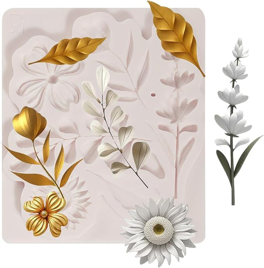 1 Pcs Flower Fondant Mold for Cake Decoration, Leaf Chocolate Silicone Mold, Exquisite Flower and Leaf Shape is Perfect for Wedding Desserts, Candy, Sugar Craft, Gum, Resin, Clay