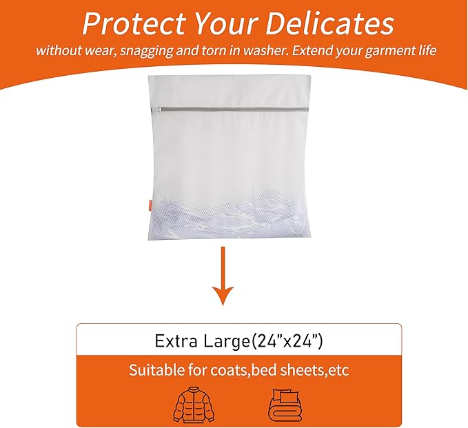 Polecasa 2Pcs 24 x 24 Inches Extra Durable 125g Diamond Mesh Laundry Bags with Sturdy Zipper for Delicates, Protect Clothes in Washing Machine, Laundry Room Essentials for College, Dorm (2 XL-Large)