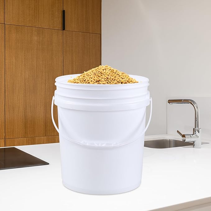 4-Pack 7 Gallon White Plastic Bucket Pail Container with Lid, Food Storage Bucket Pail with Handles