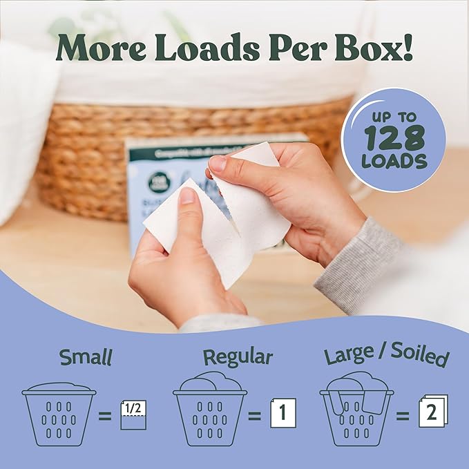 Roobi Baby Laundry Detergent Sheets. Specially Formulated for Sensitive Skin. Newborns, Infants & Toddlers Clothes. Unscented. Up to 128 Loads