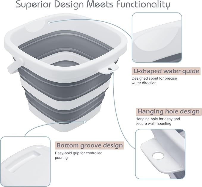 2 Pack Small Collapsible Buckets, 1.4Gal/5L BPA-Free - Foldable Water Pails for Car Washing, Camping, Beach - Portable Lightweight Storage Set for Outdoor, RV, Travel (Grey)