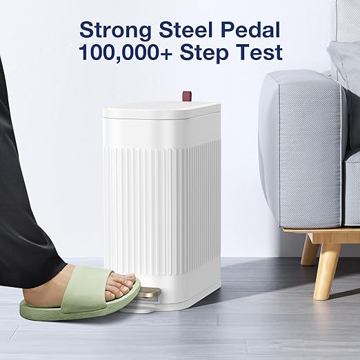 BETHEBEST Bathroom Trash Can with Lid,Soft Close,Step Pedal,4 Gallon/15Liter Small Gargebe Can with Removable Inner Bucket,Stainless Steel Trash Can for Bathroom,Office,Bedroom(White)