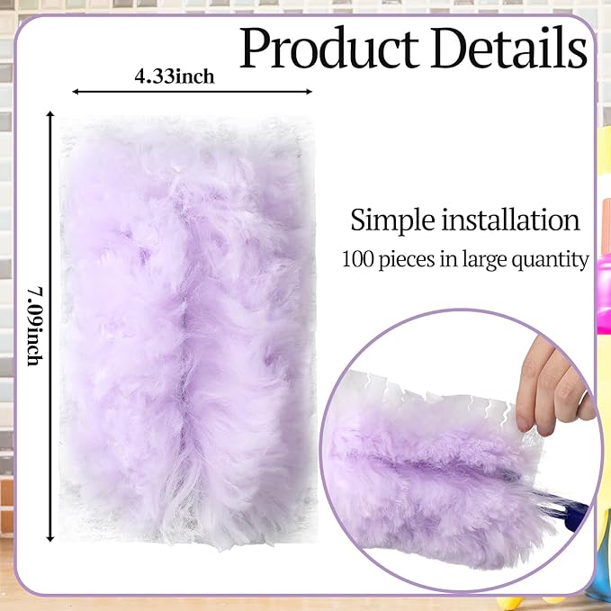 Vesici 100 Pcs Duster Refills Compatible with Swiffer Dusters Bulk Disposable Replacement Thickened with 1 Handle Heavy Duty for Cleaning, Office (Purple)