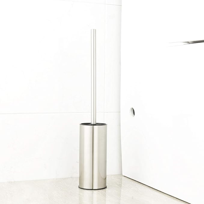 BGL Toilet Brush Holder Brushed Nickel, Stainless Steel 304 Brushed Nickel Round Freestanding Toilet Bowl Brush and Holder for Bathroom