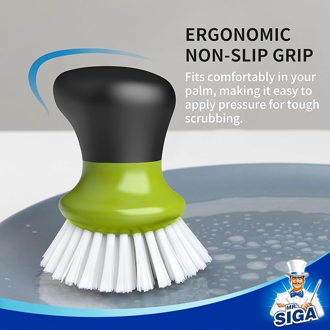 MR.SIGA Dish Scrub Brush, Palm Brush Dish Scrubber with Ergonomic Grip, Kitchen Brushes for Dishes, Green, Pack of 2