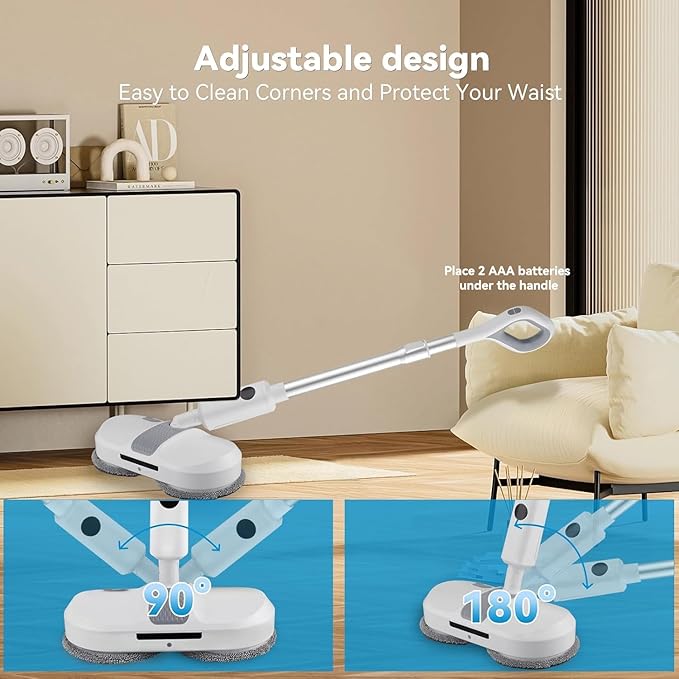 Cordless Electric Mop, Dual Motor Powerful Spin, Cordless Mop with LED Headlight/Water Sprayer, 250ML Large Water Tank Spin, Quiet Cleaning & Waxing-Suitable for Multi-layer Floors
