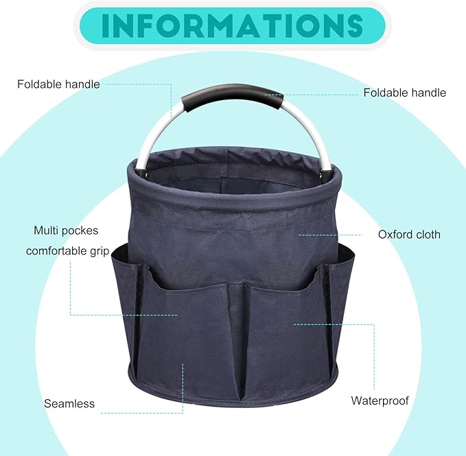 Cleaning Caddy for Cleaning Supplies,17L Cleaning Supply Caddy with Handle Foldable Cleaning Supplies Organizer Bucket Cleaning Products Organizers for Home, Garden(Navy Blue)