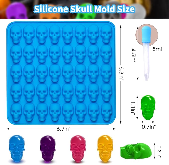 Skull Silicone Molds, 2 Pack 40 Cavities Chocolate Mold, Candy Mold with 1 Droppers,