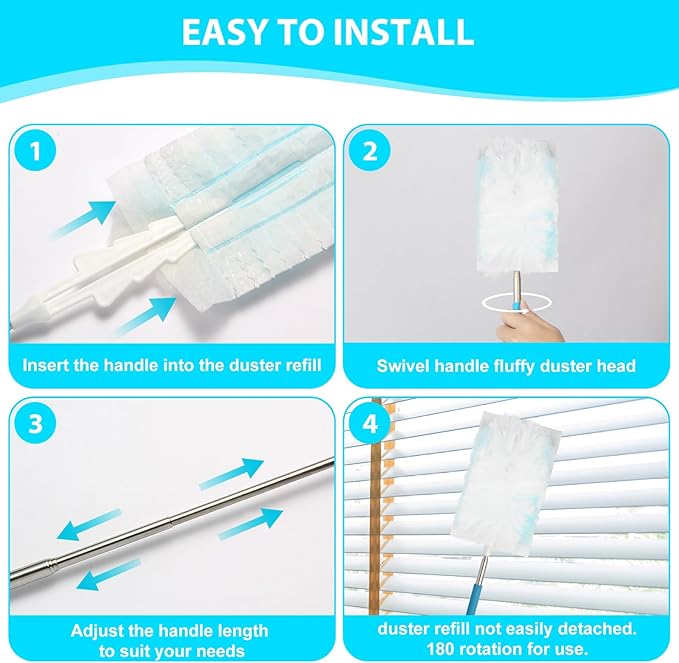 20 Count Feather Dusters Refill for Cleaning, 180 Degree Heavy Duty Duster Replacement Head for Swiffer Duster,Dusting Furniture, Blinds, Ceiling Fans, Helps Remove Allergens