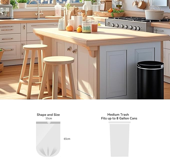 8 Gallon Trash Bags Drawstring, Pack of 40, 8 Gal Garbage Bag, 55x65cm Size, 8.4g/pcs, Unscented, Black