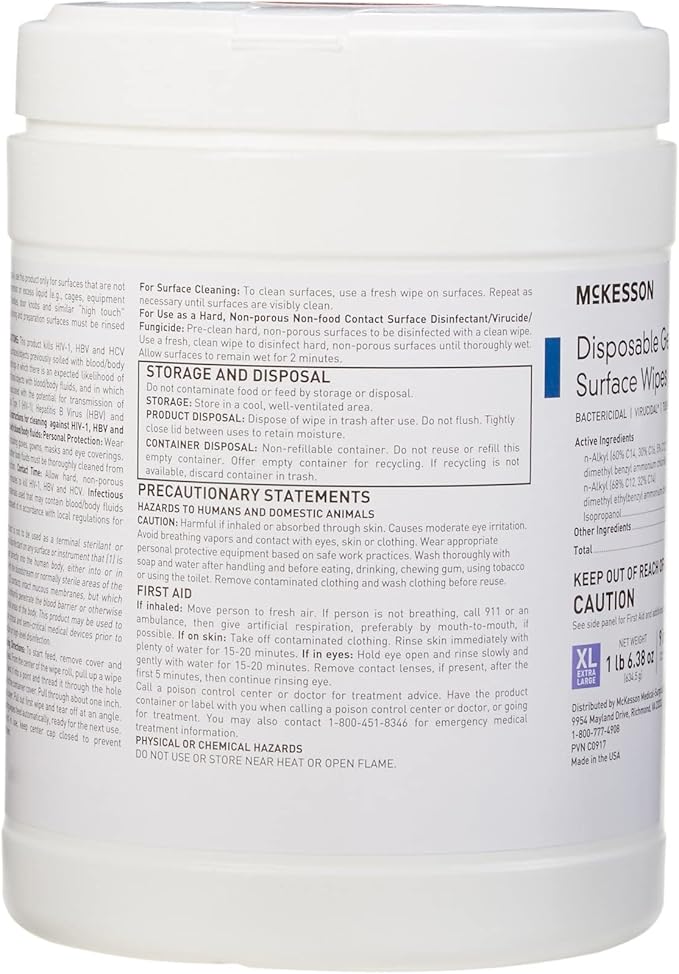 McKesson Germicidal Disinfecting Wipes [1 Pack of 65 Wipes]– XL Alcohol Wipes for Medical & Household Use, Hospital-Grade Surface Cleaner, Multi-Surface Cleaner & Sanitizer