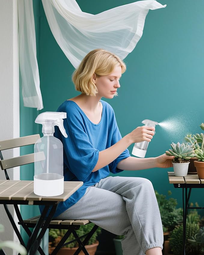 2 Pack 360° Glass Spray Bottles with Silicone Sleeve, 16 oz Empty Refillable Containers with Adjustable Spray Nozzles, Spray Bottles for Hair, Cleaning Solutions and Plants White