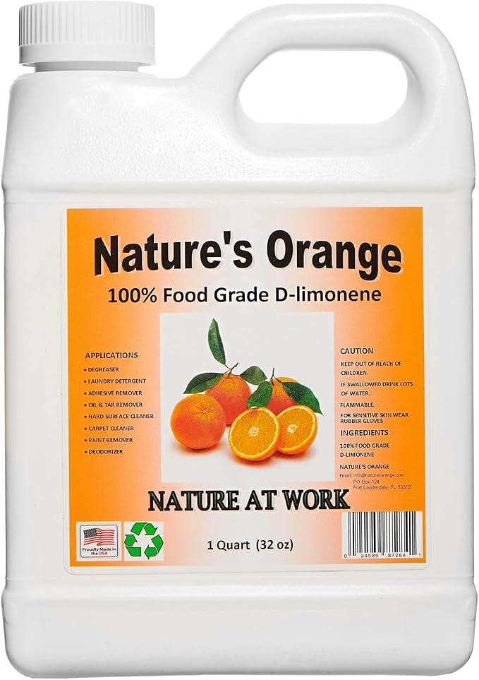 Nature's Orange 100% Pure Food Grade D-Limonene (Orange Oil Limonene Extract. Citrus Cleaner, Degreaser, and Deodorizer) 32 Fl. oz