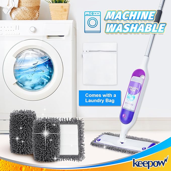 KEEPOW Reusable Microfiber Mop Pads for Swiffer PowerMop 2 Pack, Power Mop Pads Refills for 13 ''-15 '' Spray Mop, Machine Washable Pad Replacement for Multi-Surface Floor Cleaning