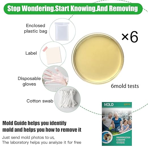 Mold Test Kit for Home Within 6 Individual Tests,DIY Detector at Home,Surface Mold,HVAC,Indoor Air Quality Testing Kits,Black Mold Testing,Includes Detailed Mold Identification Guide and Free Lab