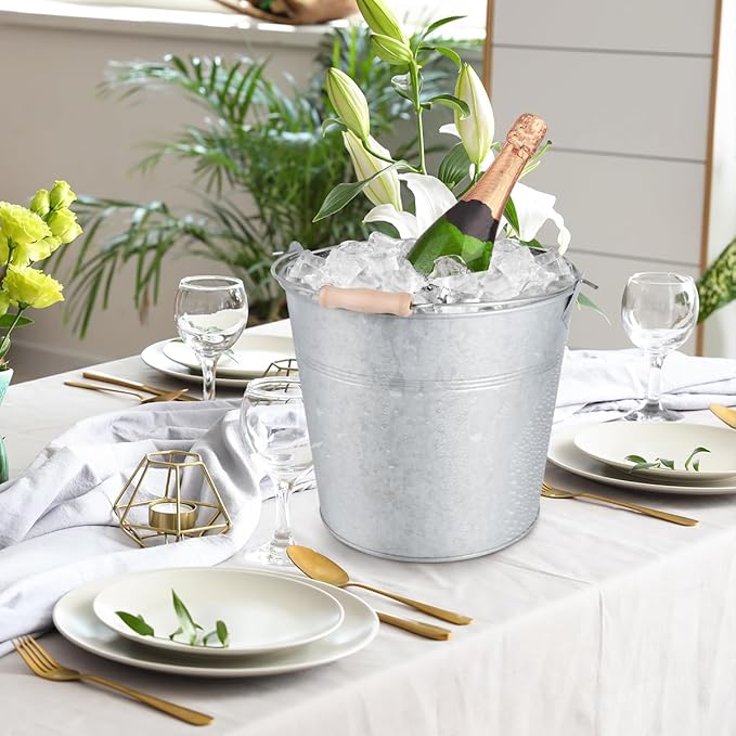 OBTANIM 4 Pack 8 Quart Galvanized Metal Buckets Champagne Drink Cooler Storage Ice Pails with Handle for Plants, Succulents, Party Favors Organizing Home Parties Bar Cooling Supplies