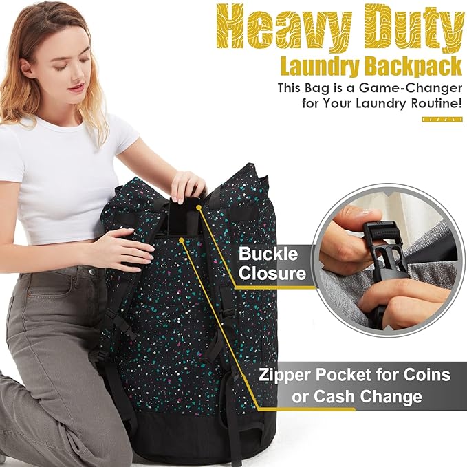 College Laundry Bag, 115L Extra Large Laundry Backpack with Shoulder Straps, Heavy Duty Backpack Laundry Bag, Large Laundromat Bag, Dorm Laundry Bags for Travel, Laundromat, Apartment, Beach, Camping