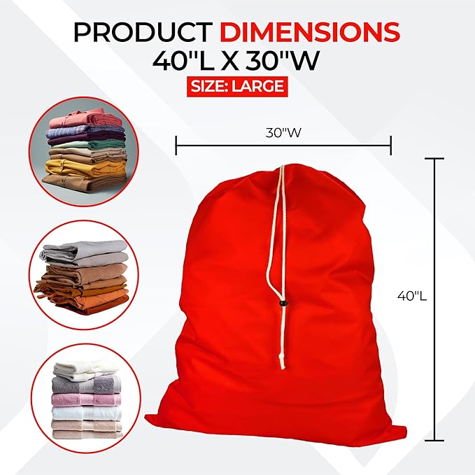 Laundry Bag with Locking Closure Drawstring – Extra Large Heavy Duty 100% Nylon, Large & Foldable Clothes Sack – Lightweight Dirty Laundry Organizer for Travel, Dorm, Gym – L 40" x H 50" (RED)