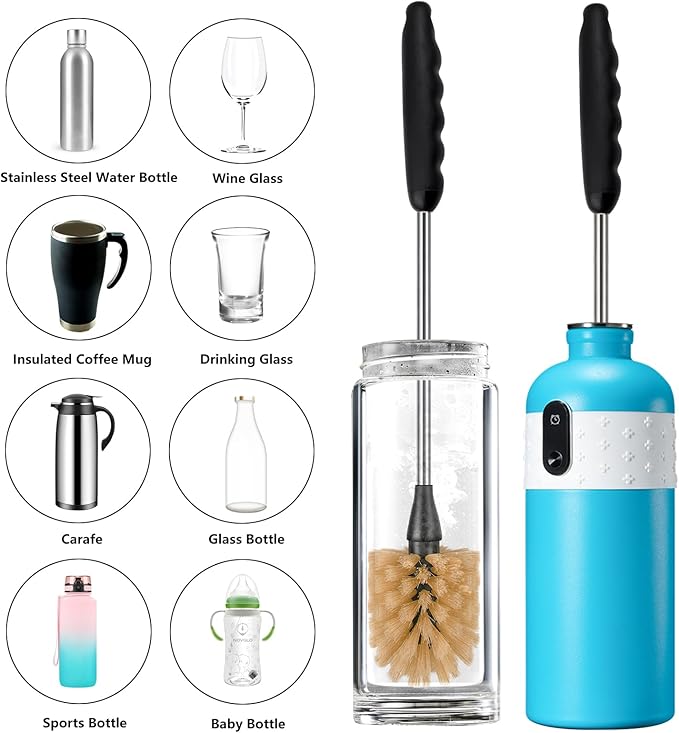 2 Pack Water Bottle Brush, 15-inch Long Handle Cleaning Brush, Kitchen Scrubber, Bottle Brush Cleaner, Suitable for Water Bottles, Cups, Glasses, Baby Bottles, Wine Glasses, Brown