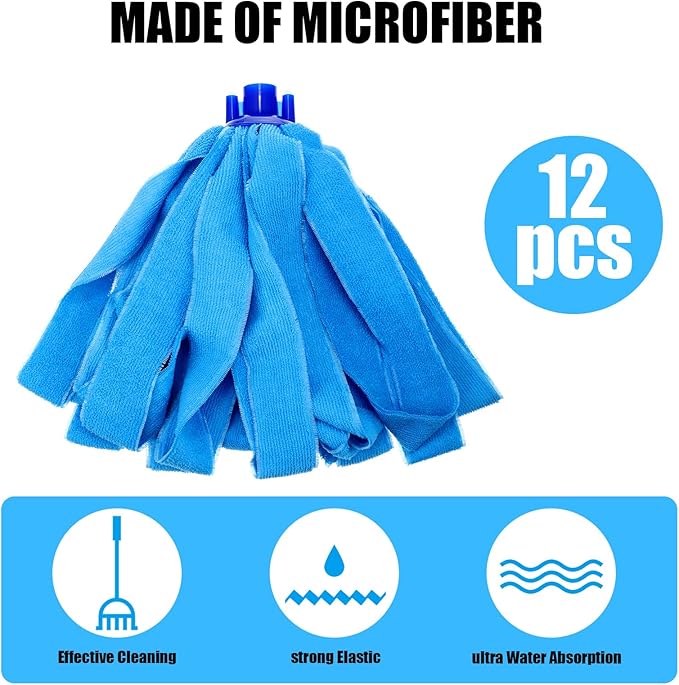 Yaomiao 12 Pcs Microfiber Mop Heads Replacement for 0.8 Diameter Handle Floor Cleaning Wet Dry Cotton Cloth Mop Head Refills for Industrial Commercial Cleaning