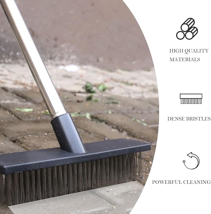 Deck Brush Steel Wire Broom with Long Handle Stiff Scrub Brushes for Cleaning Boat Patio Concrete Moss Remover