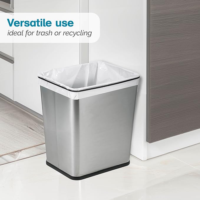Polder 7 Gallon, Undersink, No Skid Rubber Base, Brushed Stainless Finish Trash Can, 13.5” x 11” x 15.25”H