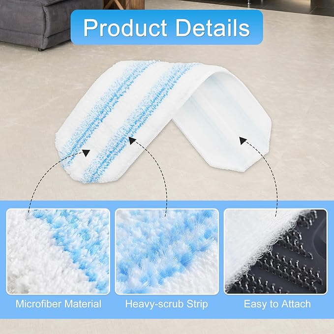 Mop Replacement Pads Compatible with O-Cedar H2prO Flat Mop System, 3 Pack Microfiber Mop Heads Replacements for Ocedar Flat Mop, Washable and Reusable Mop Pad Refills, Safe on Hard Floors