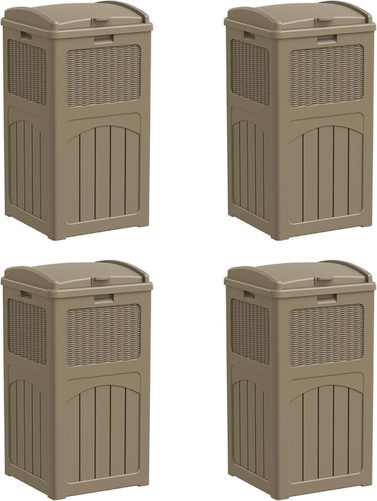 YESHOMY 4 Pack Outdoor Trash Can with Lid, Garbage Bins for Garden, Porch, Home and Kitchen, Coffee