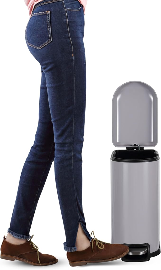 happimess HPM1009I Roland Mini 2.6-Gallon Step-Open Trash Can, Fog Gray,with Soft-Close Lid, Fingerprint Resistant, Modern, Minimalistic for Home, Kitchen, Laundry Room, Office, Bedroom, Bathroom