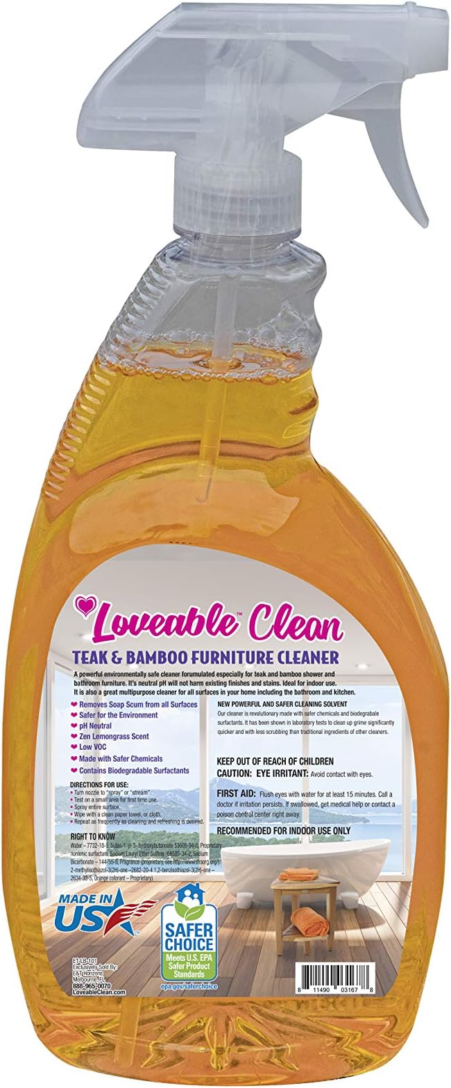 EcoDecors Teak Cleaner Protective Teak Wood Restorer Eco Household Wood Furniture Cleaner Spray bottle For Hardwood & Bamboo Furniture – Certified EPA Safer Choice - 32 oz