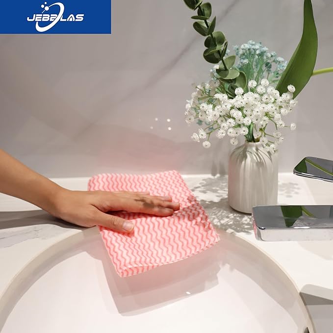 JEBBLAS Handi Wipes Reusable Cloths Dry Cleaning Cloths Dish Towel Kitchen Towel Handy Cleaning Wipes,Pack of 50, Red