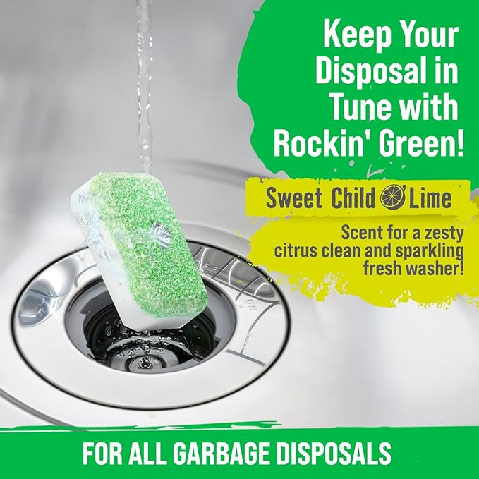 Rockin' Green Deep Cleaning and Deodorizing Tablets for Dishwashers, Washing Machines, and Garbage Disposals, Removes Odor and Residue (Garbage Disposal Cleaning Tablets, 24 Pack)