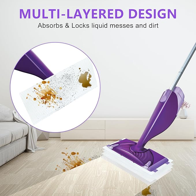 40 Count Disposable Wet Jet Refills for Swiffer Wet Jet Mop, Multi-Surface Spray Mop Pad Refill for Hardwood Floor Cleaning, Thickness&Absorbent