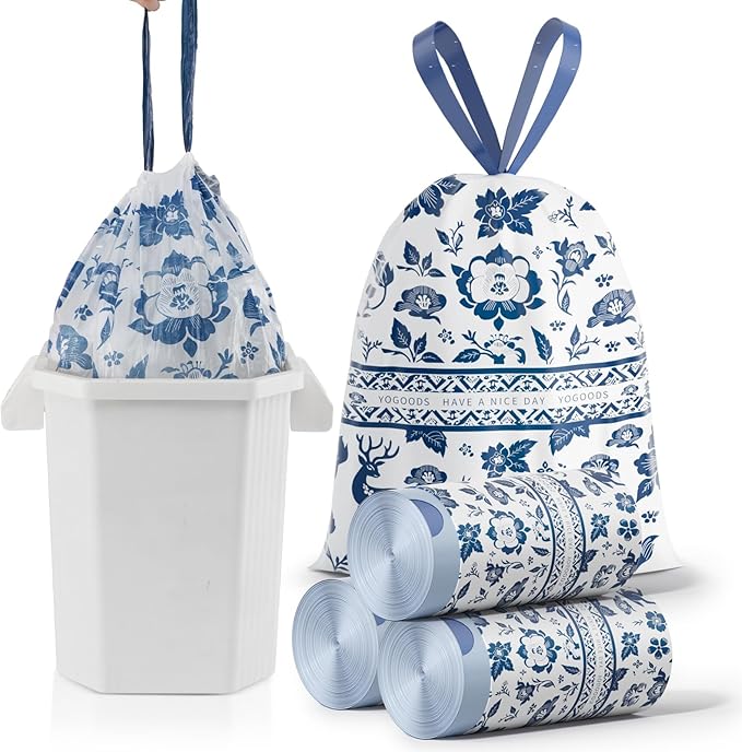 13 Gallon Trash Bags Drawstring, 60 Counts Tall Kitchen Trash Bags, Sturdy Large Trash Bags, Colored Garbage Bags 13 Gallon Tall Kitchen, Tear Resistant Kitchen Garbage Bags for Kitchen, Bathroom