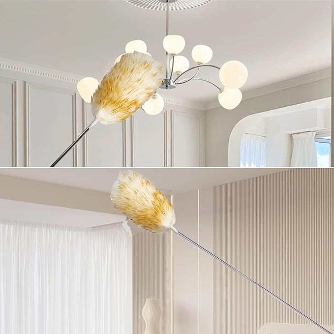 Lambswool Feather Duster with Extension Pole up to 97inch,Extendable Feather Duster Used for Cleaning High Ceiling Fan, High Ceilings,Furniture,Hard to Reach Areas