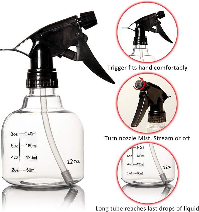 Youngever 12 Pack Empty Plastic Spray Bottles, Spray Bottles for Hair and Cleaning Solutions (12 Ounce)