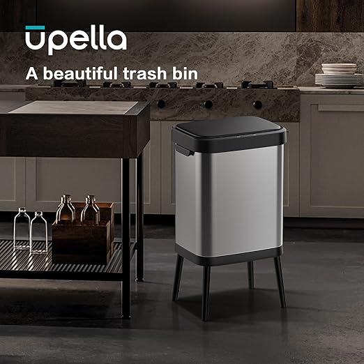 10.5 Gal Stainless Steel Touchless Sensor Trash Can with, Wide Rectangular Design, Brushed Finish – Automatic Lid, Raised Legs (Silver)